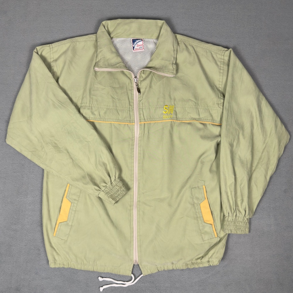 Vintage 90s Simons Sport Windbreaker Jacket Sage Green Yellow Full Zip Mesh 14 M